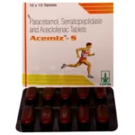 Acemiz-S Tablet (1x10) <br><small> Aceclofenac-100mg + Paracetamol-325mg + Serratiopeptidase-15mg</small>