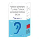 Earwel (  Gentamicin 0.3% w/v, Beclomethasone 0.025% w/v, Clotrimazole 1% w/v & Lignocaine 2% w/v )