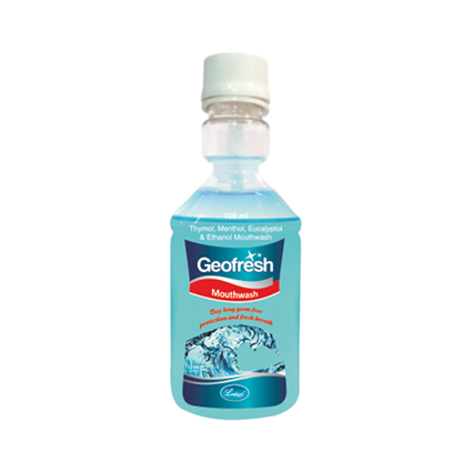 Geofresh Mouthwash Each ml contains Thymol 0.06% w/v, Eucalyptol 0.09% w/v, Menthol 0.04% w/v & Ethanol (95%) 21.6% v/v