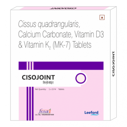 Cisojoint ( Cissus quadrangularis 750 mg, Calcium carbonate 625 mg eq. to elemental Calcium 250 mg, Vitamin D3 400 IU & Vitamin K2 45 mcg.
