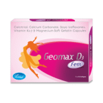 Geomax D3 Fem ( Calcitriol 0.25 mcg, Calcium Carbonate 500 mg eq. to elemental Calcium 200 mg, Soyaisoflavones 40% 50 mg, Vit K27 45 mcg & Magnesium as light Magnesium Oxide 50 mg)